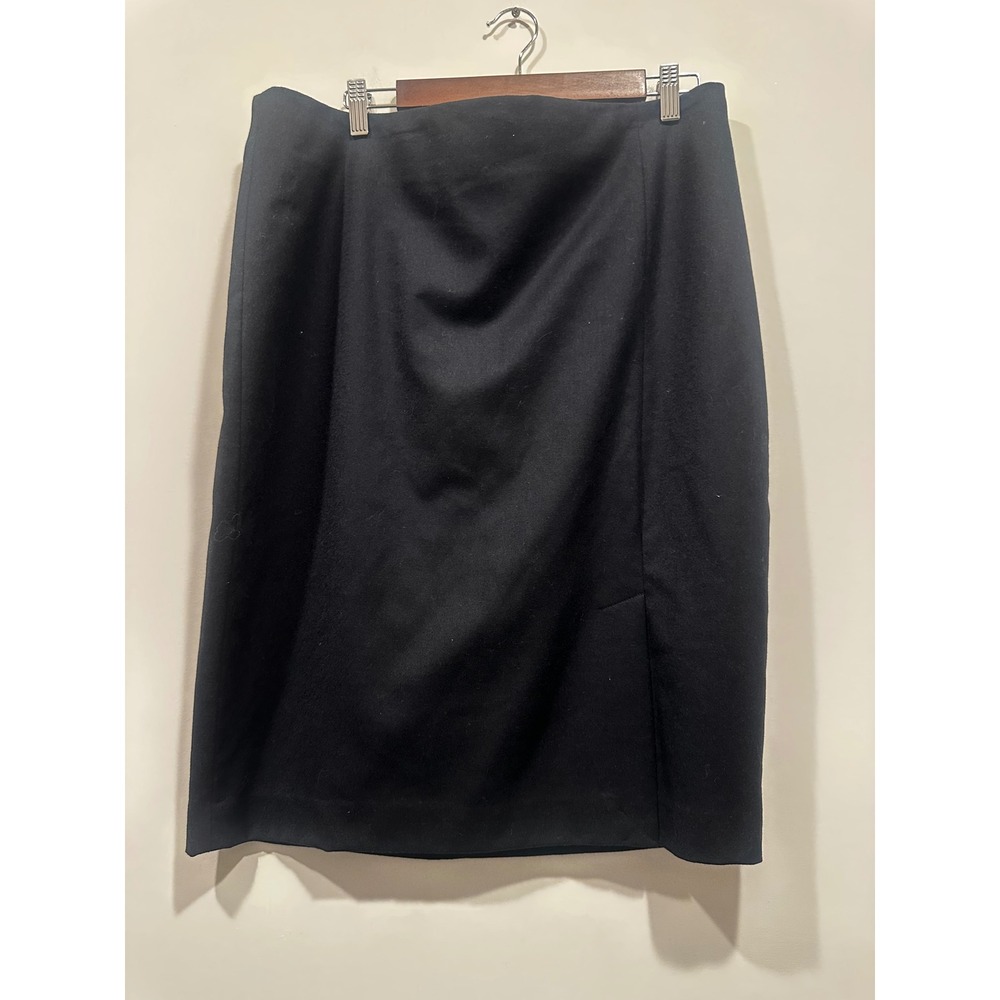 Talbots Italian Flannel Wool Blend Pencil Skirt Black Size 14 NWT JO1604